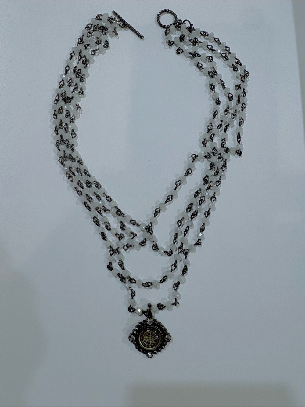 VIRGINS, Saints and Amgels Multi -Strand Bead and Silver-Tone Pendant Necklace